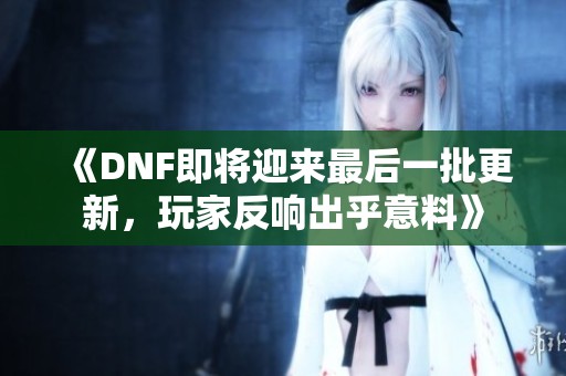 《DNF即将迎来最后一批更新，玩家反响出乎意料》