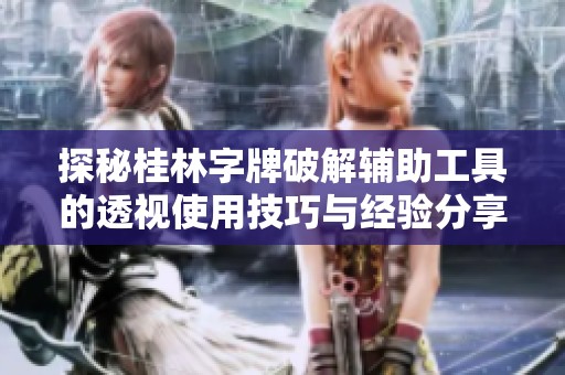 探秘桂林字牌破解辅助工具的透视使用技巧与经验分享